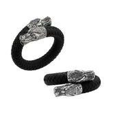 Balinese 925 Sterling Silver Dragon Head Bracelet With Black Leather For Men